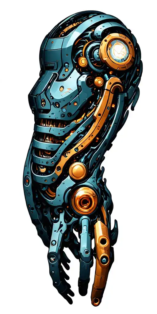 Futuristic Biomechanical Machinery Mixed Into Biology Of Arm