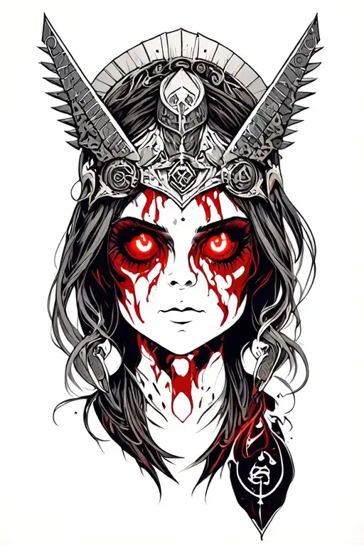 Valkyrie With Red Eyes With Doom Symbols