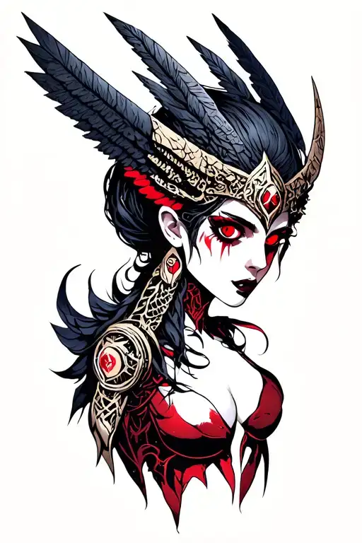 Big Boob Valkyrie With Red Eyes With Doom Symbols