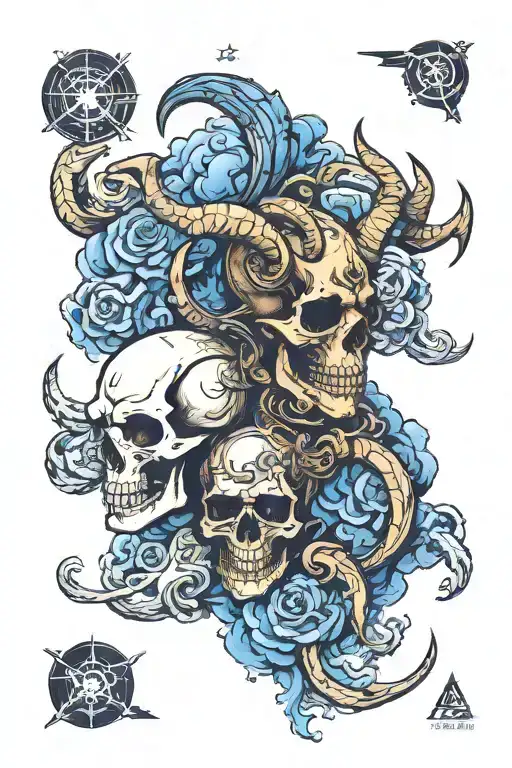 Skulls Clouds With Capricorn Zodiac Signs Merged Together
