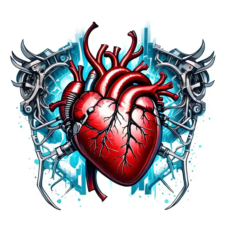Men Mechanical Heart Chest Tattoo Under Skin
