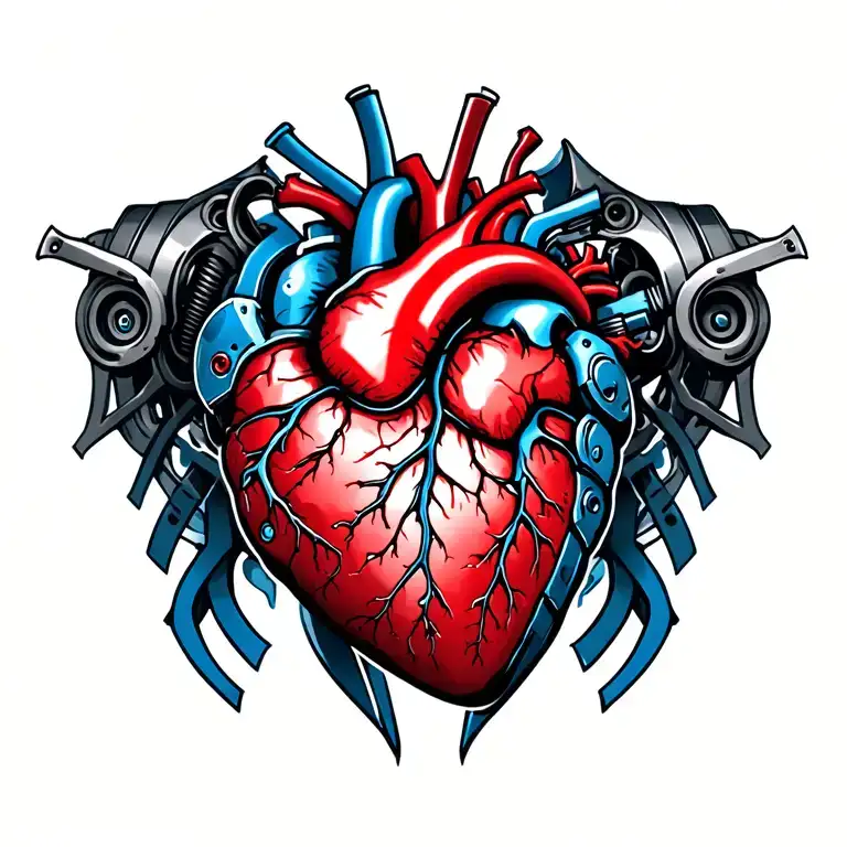 Men Mechanical Heart Chest Tattoo Under Skin