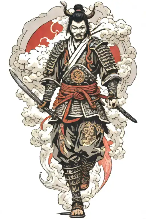 Samurai Surrounded By Japanese Clouds Surrounding