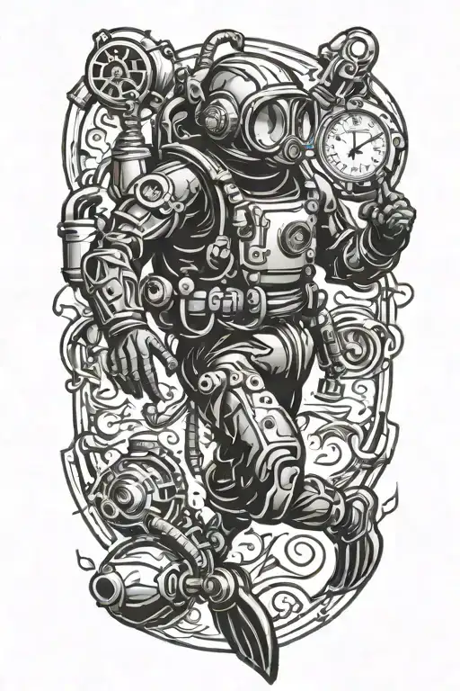 American Traditional Tattoo Style Scuba Diver