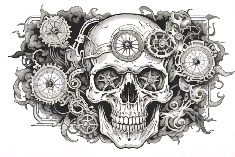 Realistic Skull With Compass Surrounded By Smoke