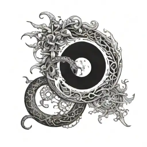 Crescent Moon Eclipse Black White Drawing