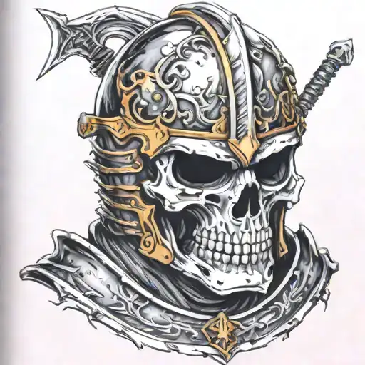 Skull Helmet Knight Templar With A Sword