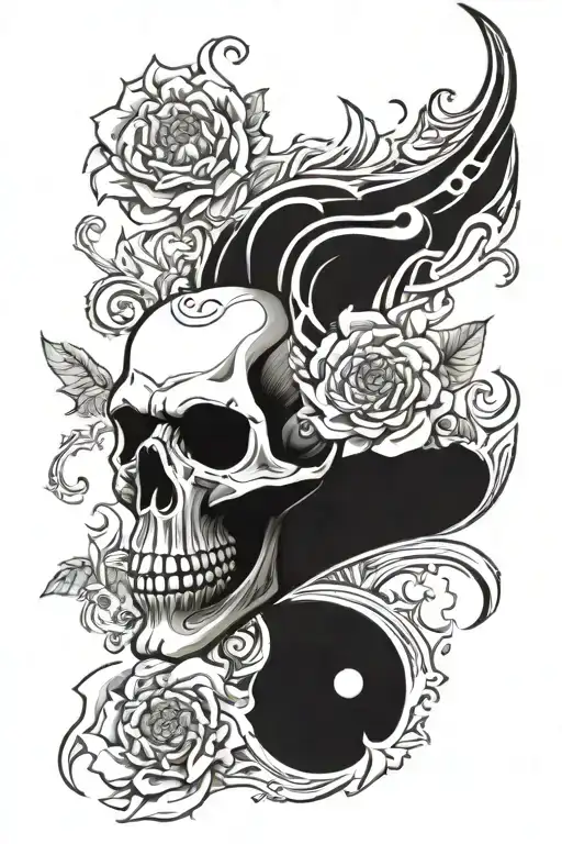 Skull Flowers Flames Left Arm Sleeve
