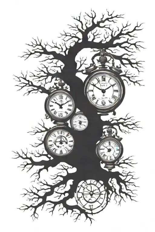 Oak Tree Branches With Three Clocks Integrated Into It For An Arm Sleeve