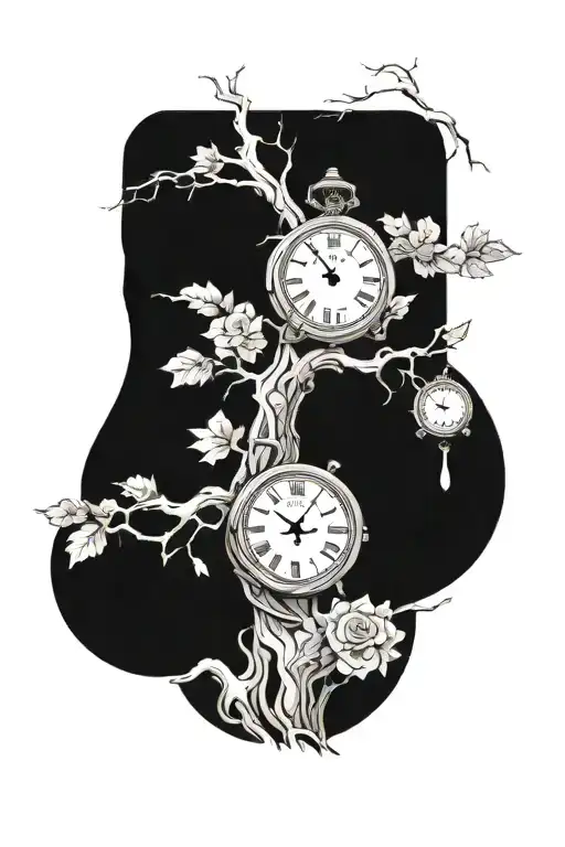 Oak Tree Branches With Three Clocks Integrated Into It For An Arm Sleeve