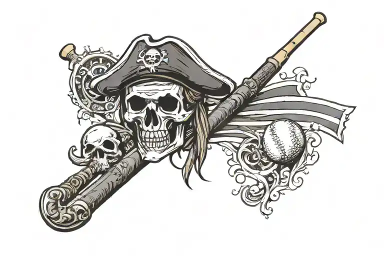 Pirate Flag With Golf Club And Baseball Bat