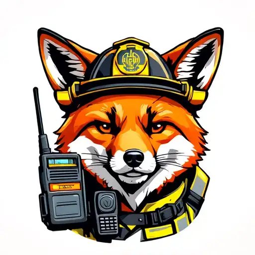 Fireman Fox Wearing Firefighting Gear With Radio Equipment