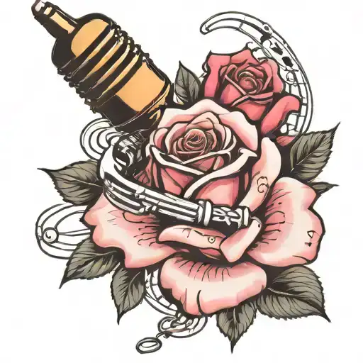 Bright Pink Rose With Microphone And Musical Notes