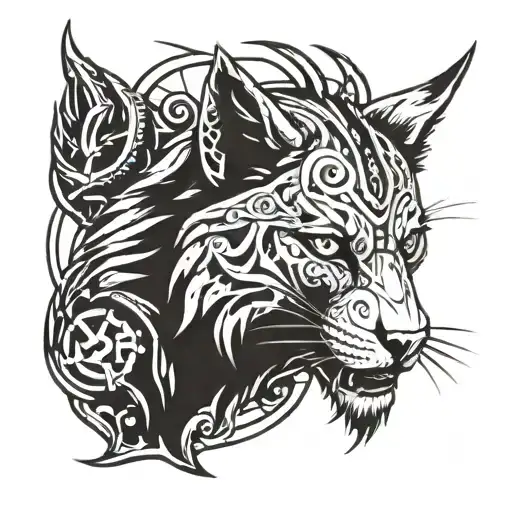 Witcher Lynx School Head With Witcher Signs Floating In Background