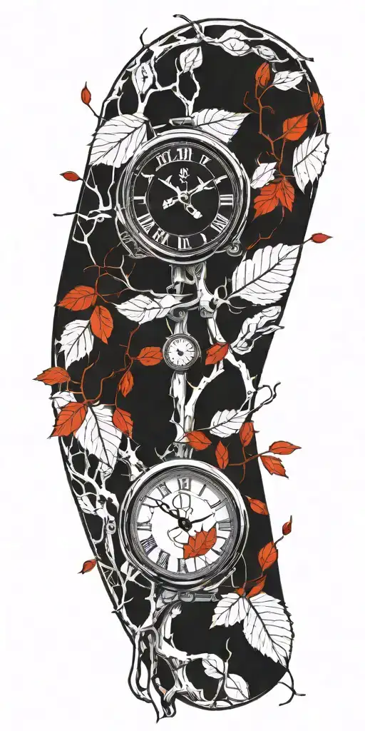 Birch Tree Red Leaves And 3 Round Clocks