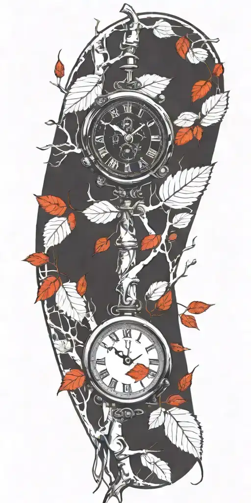 Birch Tree Red Leaves And 3 Round Clocks