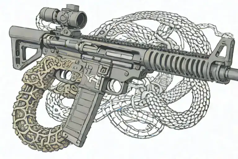 American Ar 15 Rifle With Rattle Snake Wrapping Ot Around With Snake Head Showing