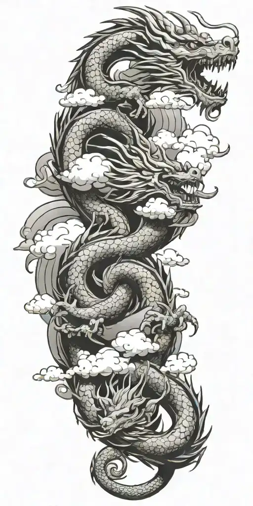 A Japanese Dragon Flying With Cloud Background