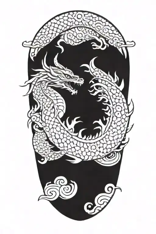A Ancient Japanese Dragon With Wave Pattern Background