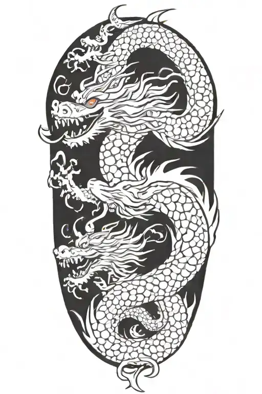 A Japanese Dragon Flying With Wave Pattern Background Symbolizing