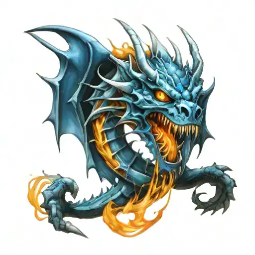 Blue Dragon Breathing Fire