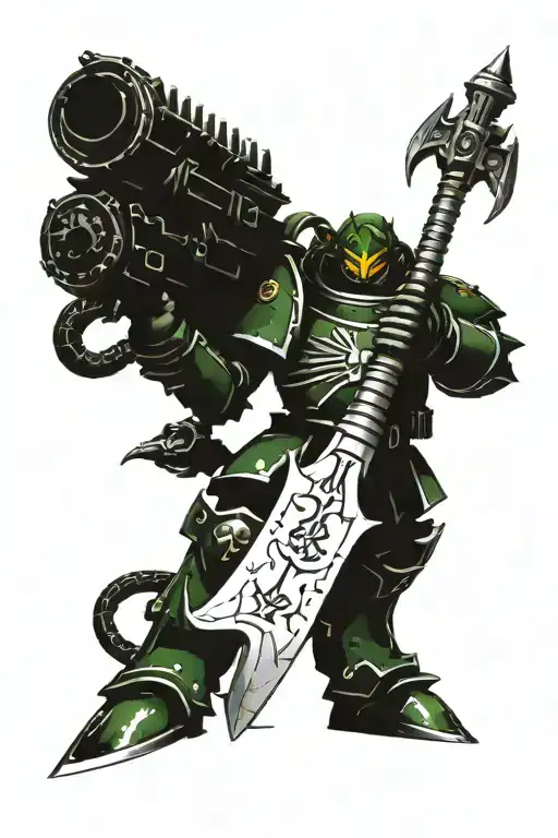 Warhammer 40K Salamanders Heavy Power Armor Posing With Greatsword