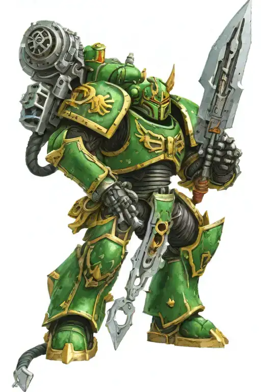 Warhammer 40K Salamanders Heavy Power Armor Posing With Greatsword