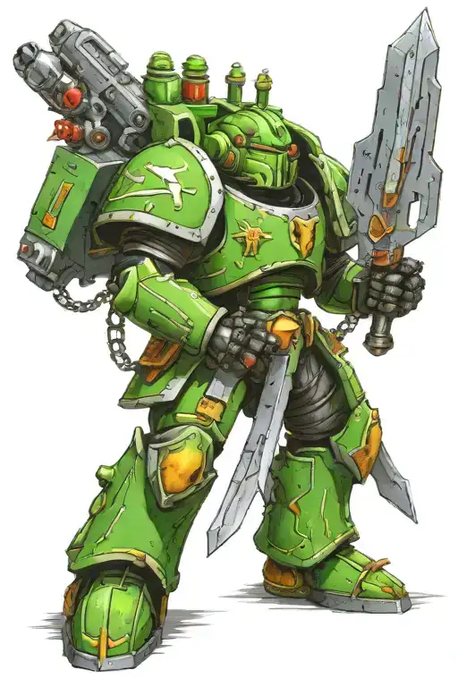 Warhammer 40K Salamanders Heavy Power Armor Posing With Greatsword