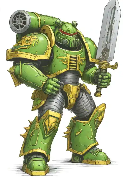 Warhammer 40K Salamanders Heavy Power Armor Posing With Greatsword