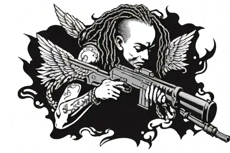 Cherub With Dreads Holding Gun