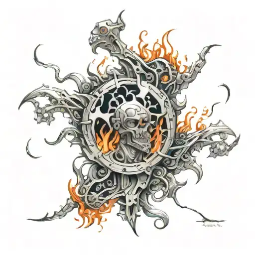 Fire Thrown All Over The Shirt In The Front