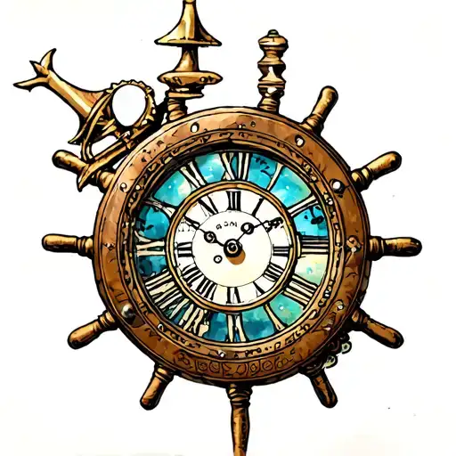 Ships Wheel With Clock