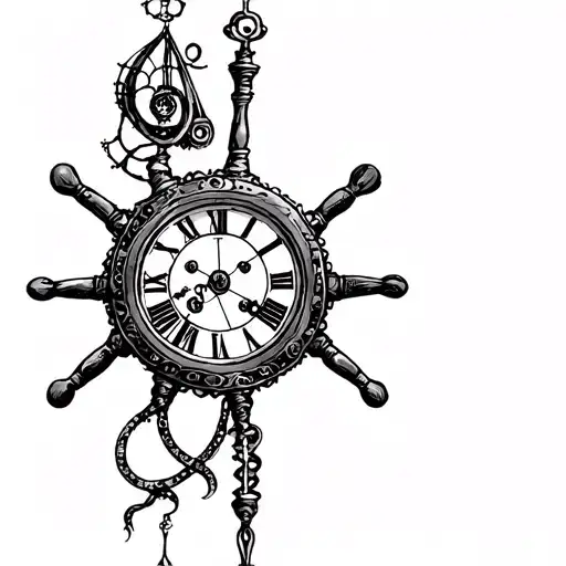 Ships Wheel With Clock