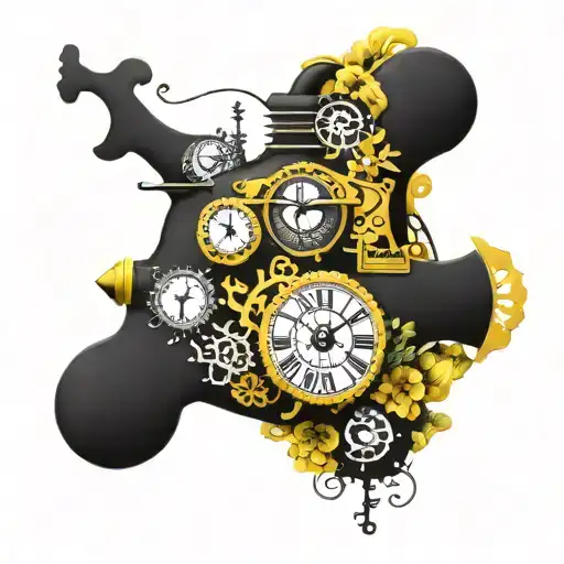Yellow Submarine With Flowers Colorful And Clocks