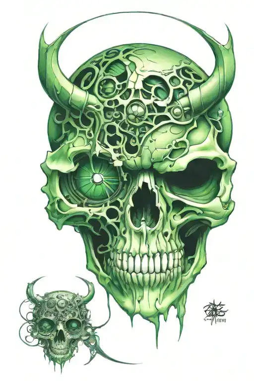 Owl Skull Green Darkness