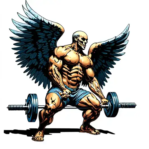 Futuristic Angel Dead Lifting Weights