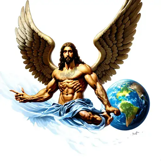 Muscular Jesus With Wings Destroying The World