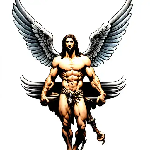Muscular Jesus With Wings At The Gym