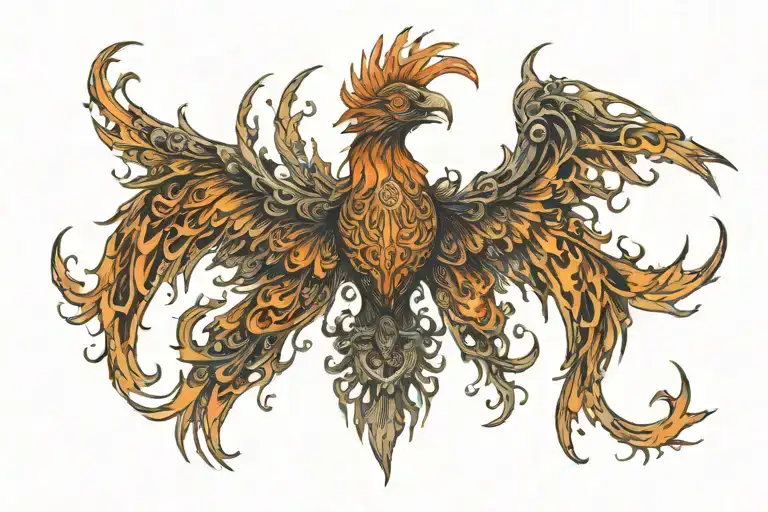 Prideful Burning With Flames Phoenix With Wings Spread Very Wide With Very Detailed Head