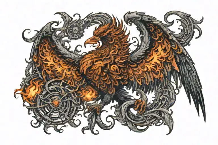 Prideful Burning With Flames Phoenix With Wings Spread Very Wide With Very Detailed Head