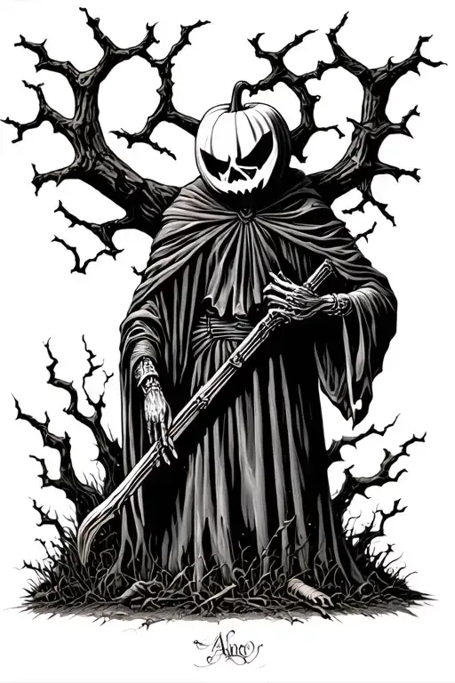 Pumpkin Head Reaper Full Body Grave Yard