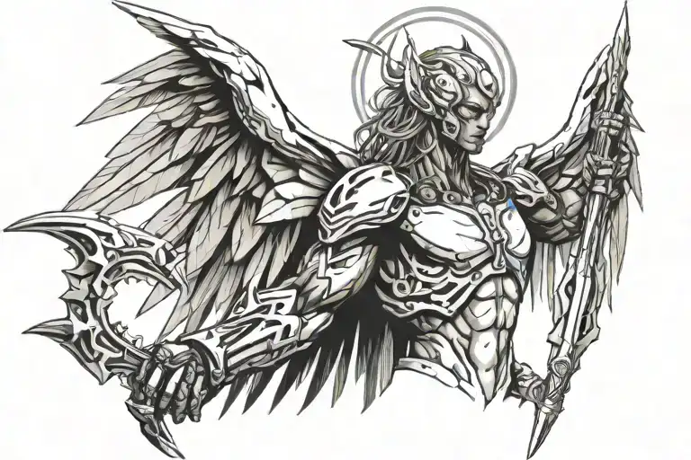 Cyberpunk Tyreal Angel Holding Spear With Wings Of Light