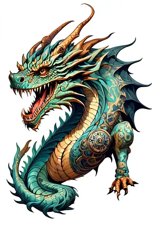 A Realistic Dragon With Steampunk Elements