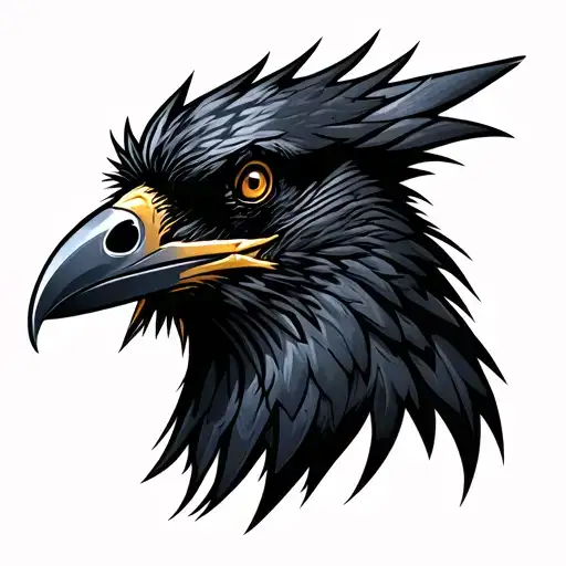 Profile Of A Black Crow Head With Metal