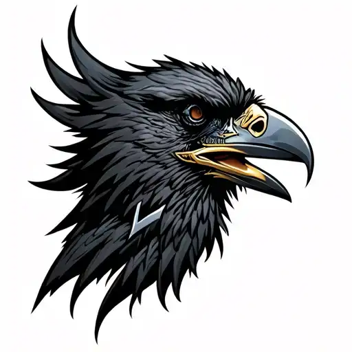 Profile Of A Black Crow Head With Metal