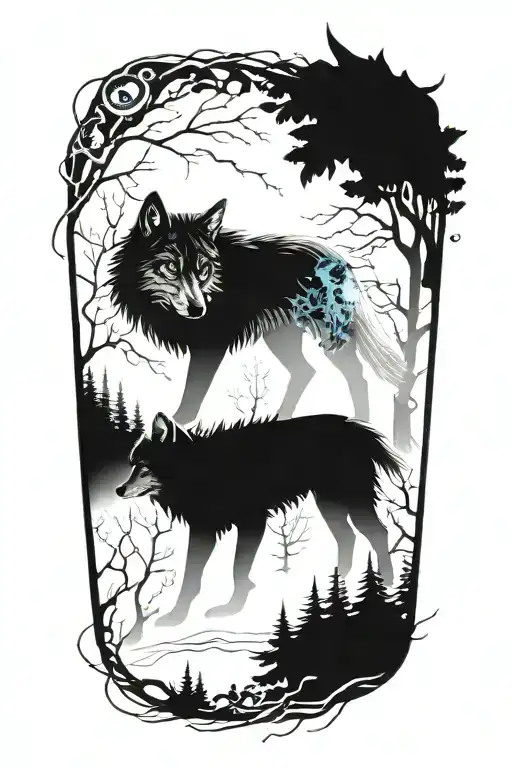Wolf Blue Eyes Forest Landscape