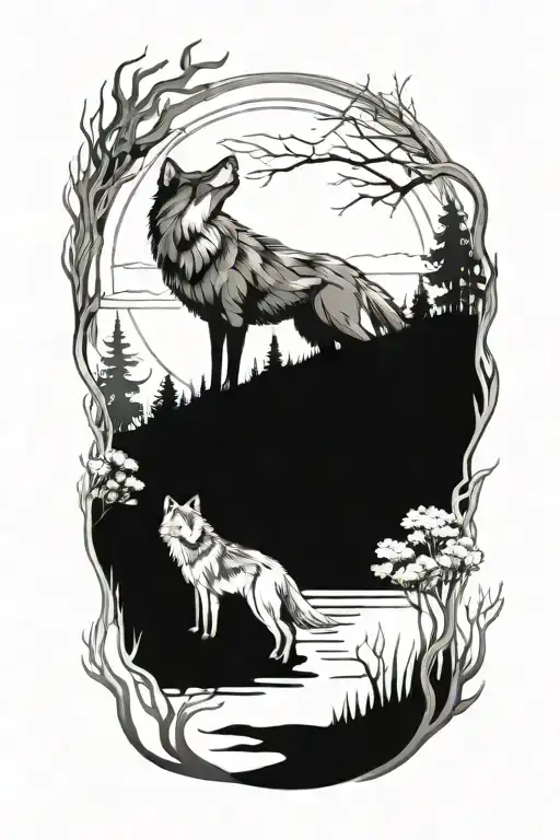 Wolf Blue Eyes Forest Landscape