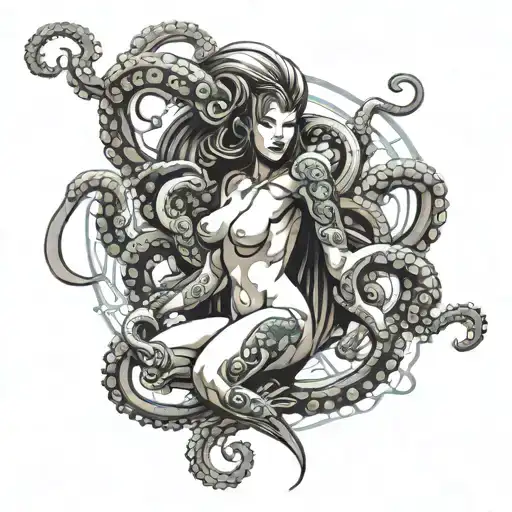Octopus And Samurai Girl Nude Woman