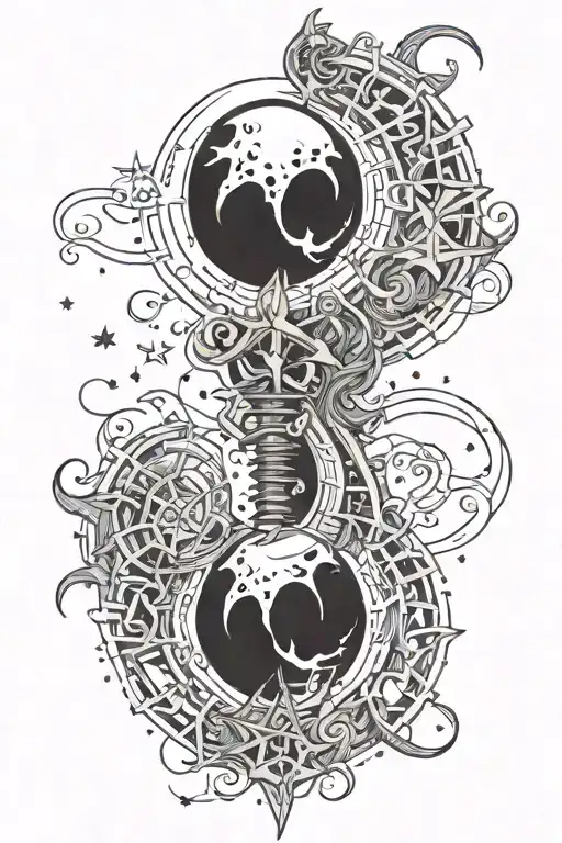 Goth Spine Tattoo Design Featuring Stars And The Moon