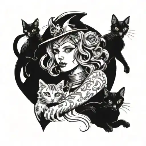 Witchy Woman With Cats